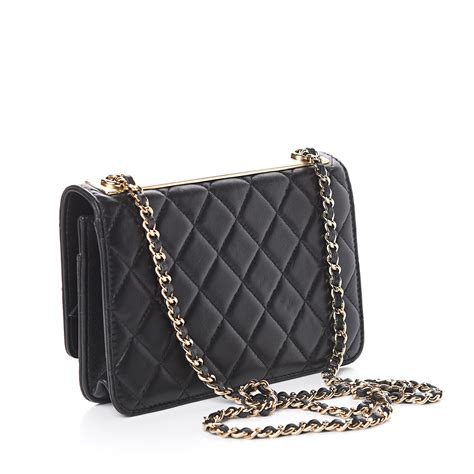 chanel lambskin quilted trendy cc wallet on chain woc black|Chanel wallet on chain size.